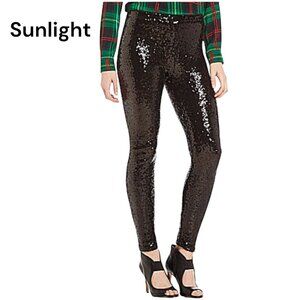 Gianni Bini Women Black Sequin Stretch Leggings Pull On Pant Size M